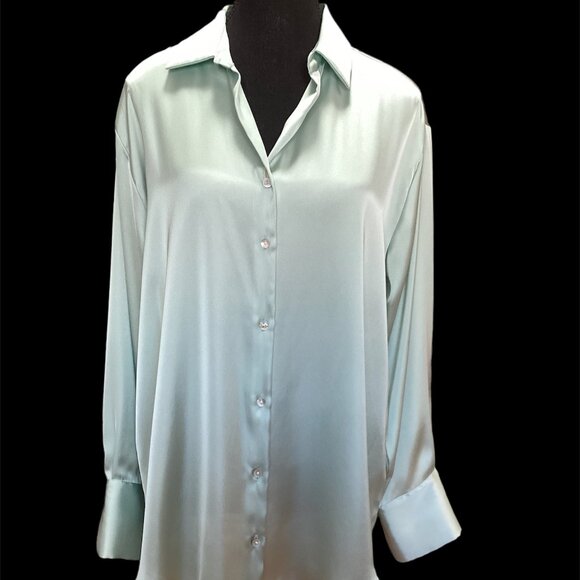 Zara Satin Look Green Blouse - Size M - Picture 1 of 8